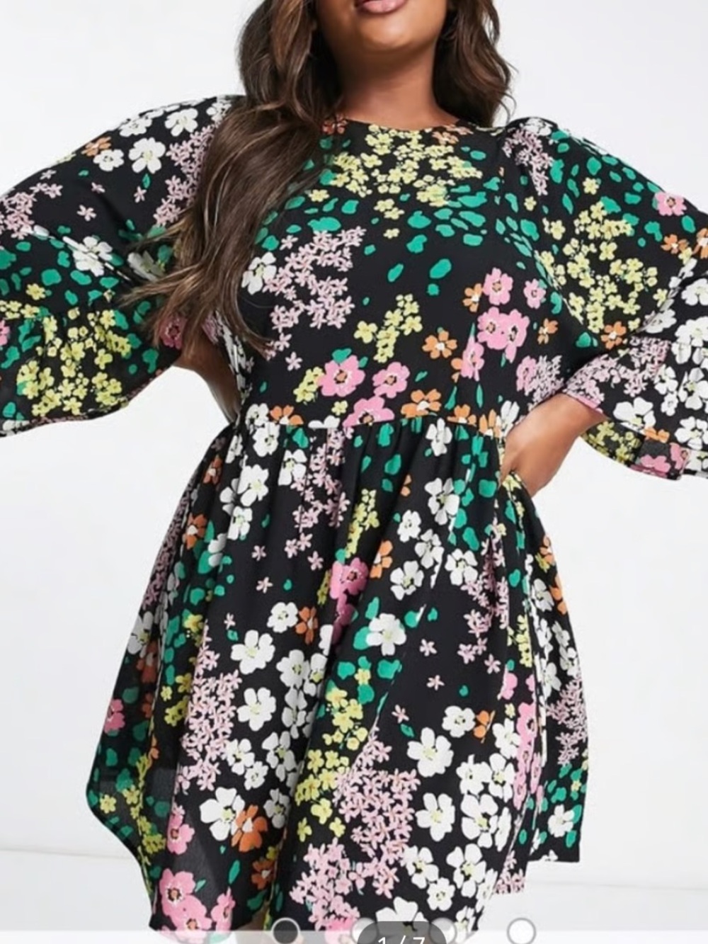 ASOS loose fit short floral print dress with flounced sleeves